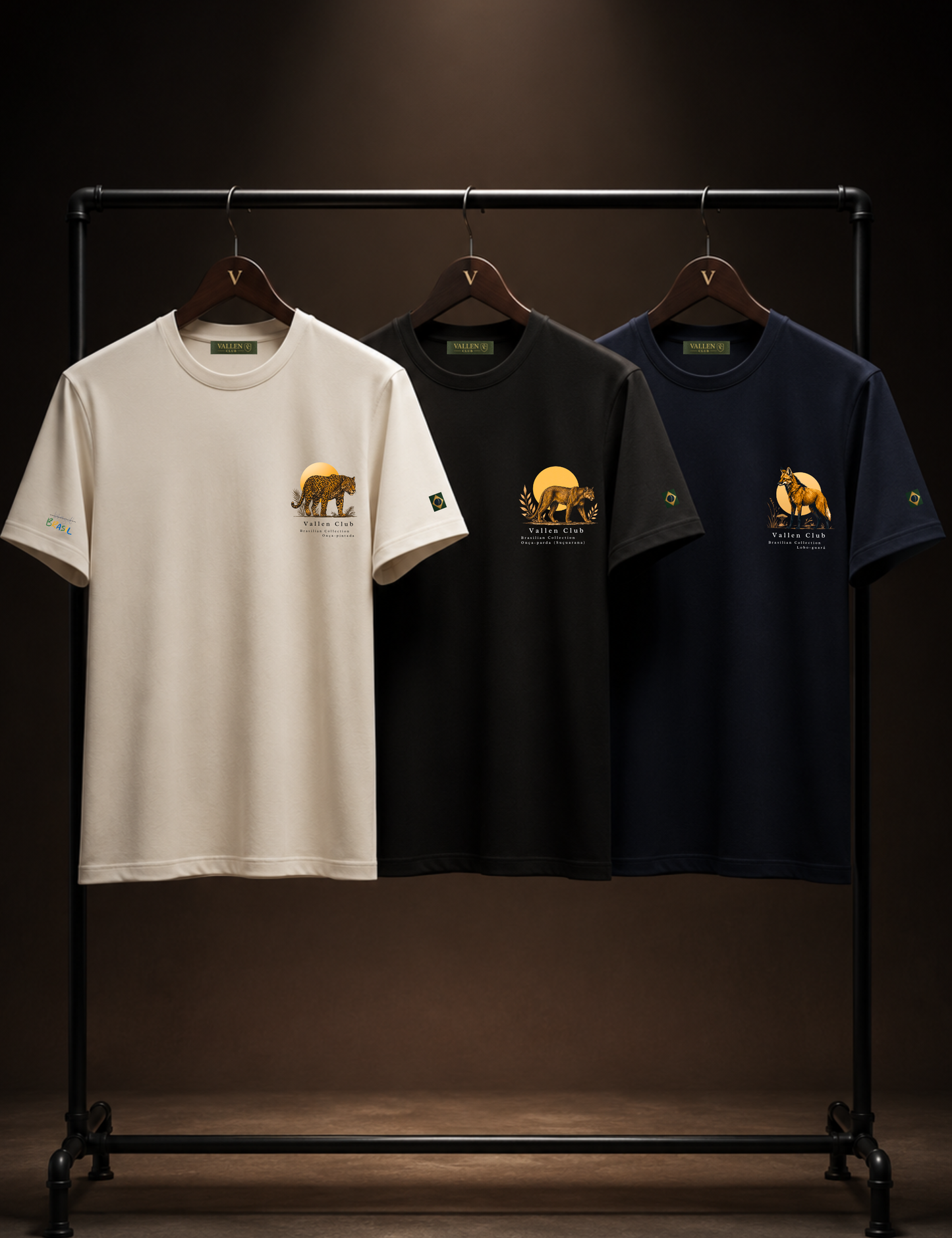 Kit 3 Camisetas Estampadas Brasil Model em Algodão Egípcio - Azul Marinho | Vallen Club