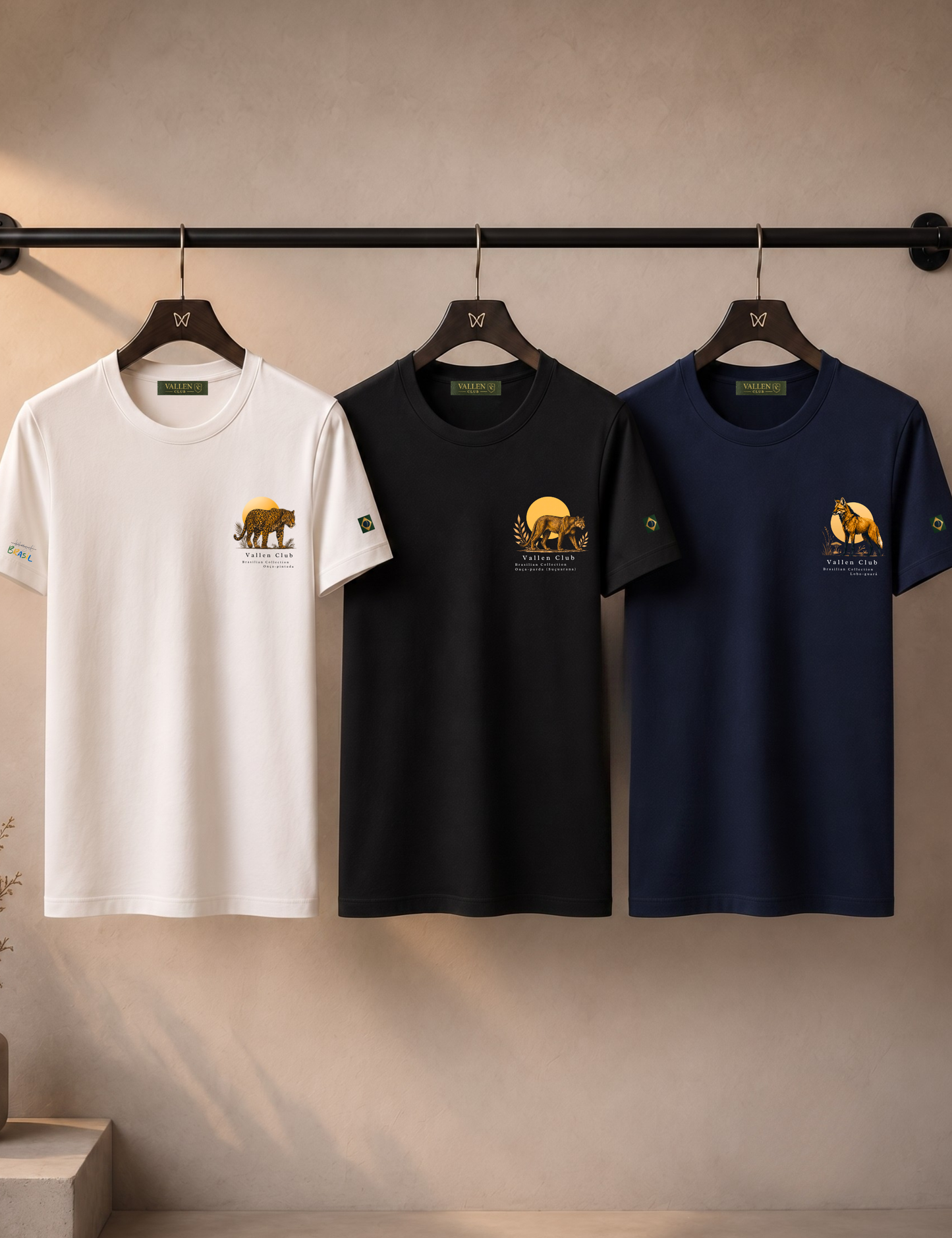 Kit 3 Camisetas Estampadas Brasil Model em Algodão Egípcio - Off White | Vallen Club