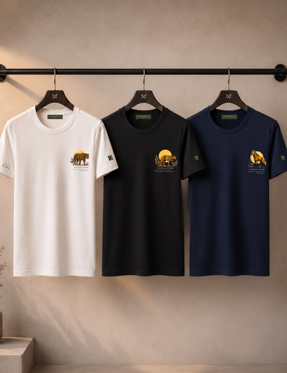 Kit 3 Camisetas Estampadas Brasil Model em Algodão Egípcio - Azul Marinho | Vallen Club